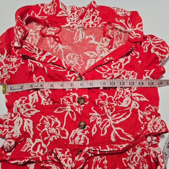 Free People a thing called love mini dress Linen Blend Florral Red Coral Size 4 - Picture 8 of 10
